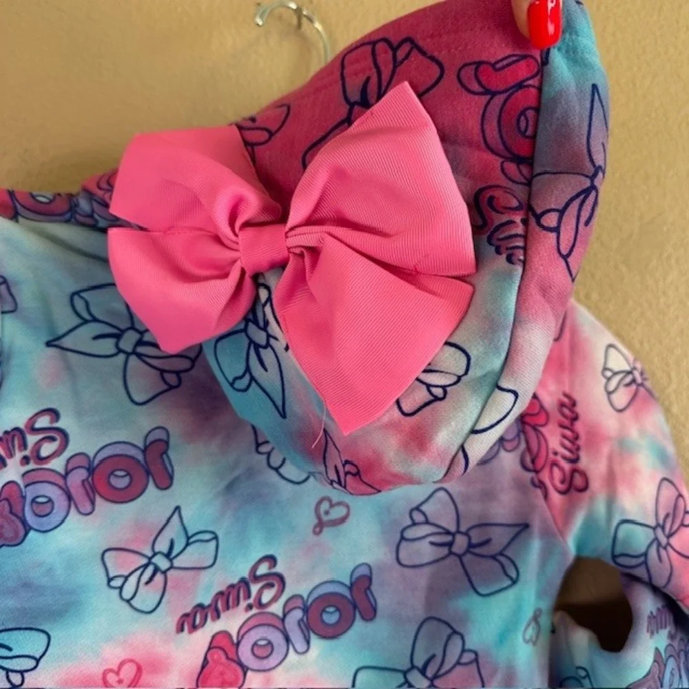 JoJo Siwa Girls Tie Dye 3D‎ Bow Zip-up Hoodie Jacket XS 4/5 NWOT